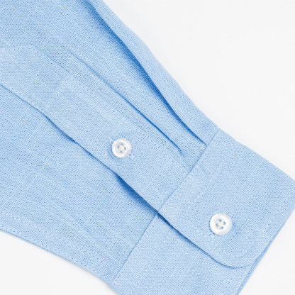 Solid Linen Long Sleeve Shirt with Logo Embroidery – Premium Button-Up Collar Casual Shirt