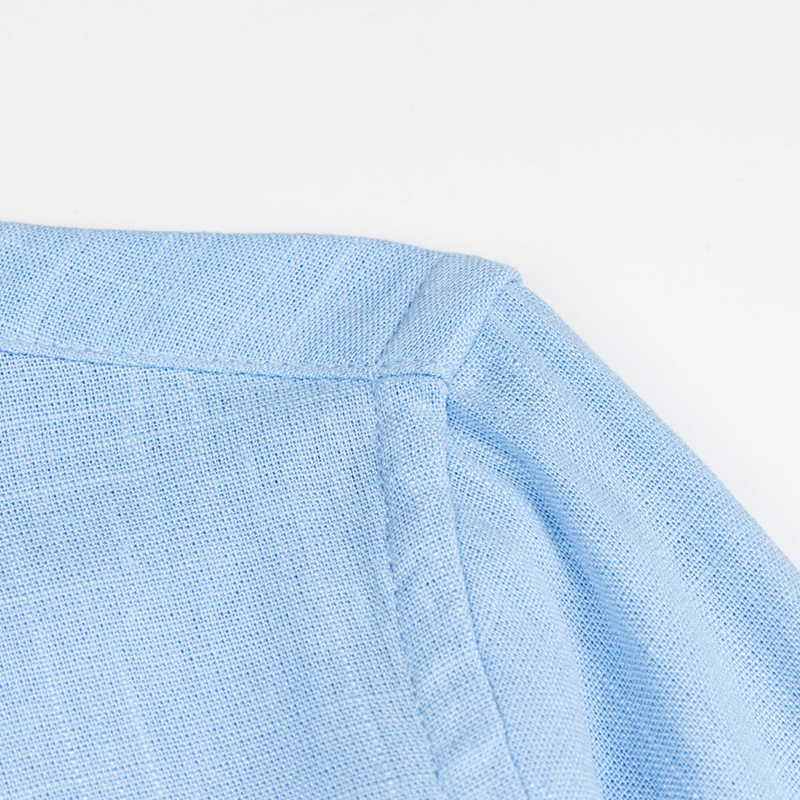 Solid Linen Long Sleeve Shirt with Logo Embroidery – Premium Button-Up Collar Casual Shirt