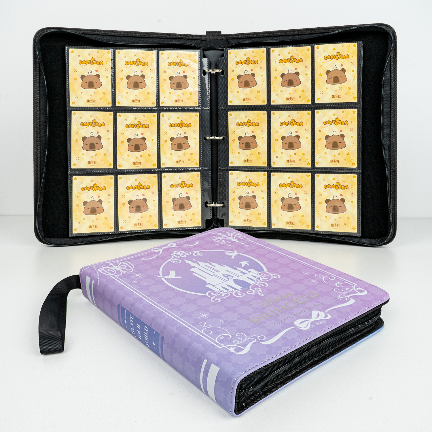 CARDFUN Disney Princess Card Album 9 Pocket Card Binder with Sleeves 360 Double Sided Pocket PU Leather Cover