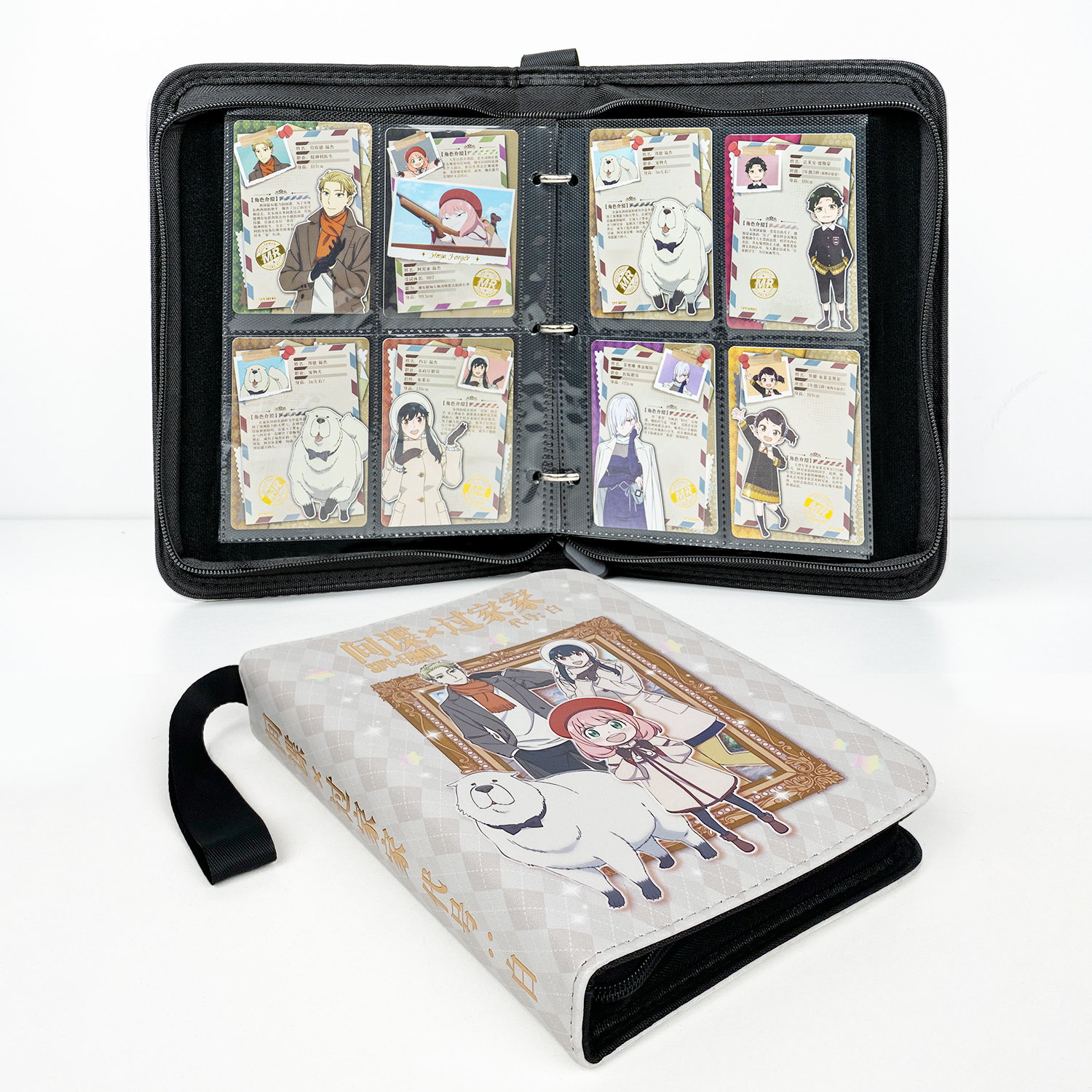 Card Fun 4 Pocket SPY x FAMILY CODE: White Binder, Zipper Binder for Cards Collection, 160 Cards PU Leather Albums with Sleeves