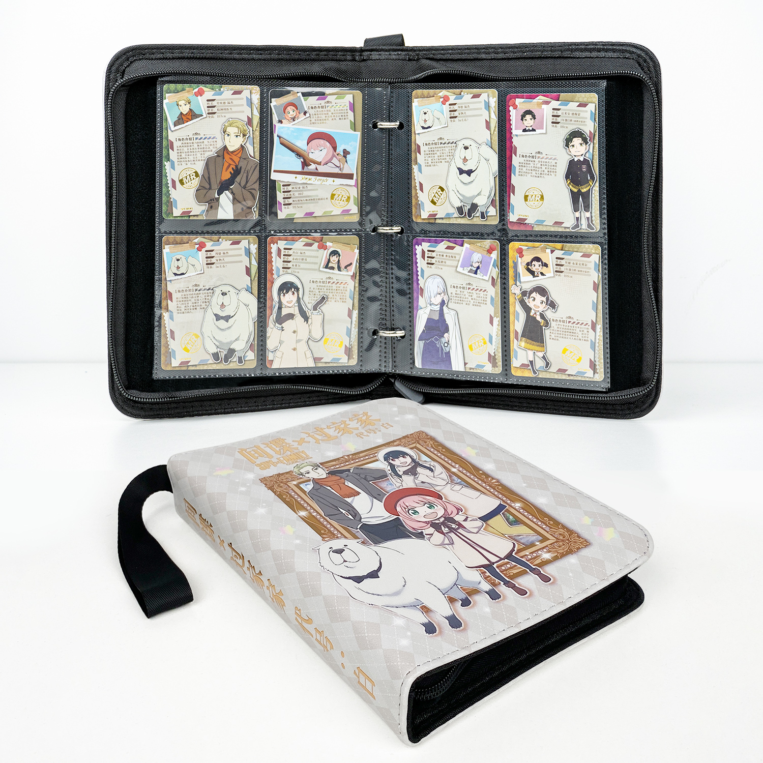 Card Fun 4 Pocket SPY x FAMILY CODE: White Binder, Zipper Binder for Cards Collection, 160 Cards PU Leather Albums with Sleeves