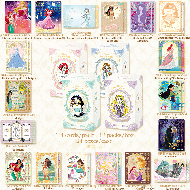 Cardfun Disney Princess Dairy Set 12 Packs Collectible Cards TCG CCG Collection Booster Pack 