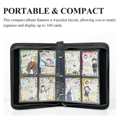 Card Fun 4 Pocket SPY x FAMILY CODE: White Binder, Zipper Binder for Cards Collection, 160 Cards PU Leather Albums with Sleeves