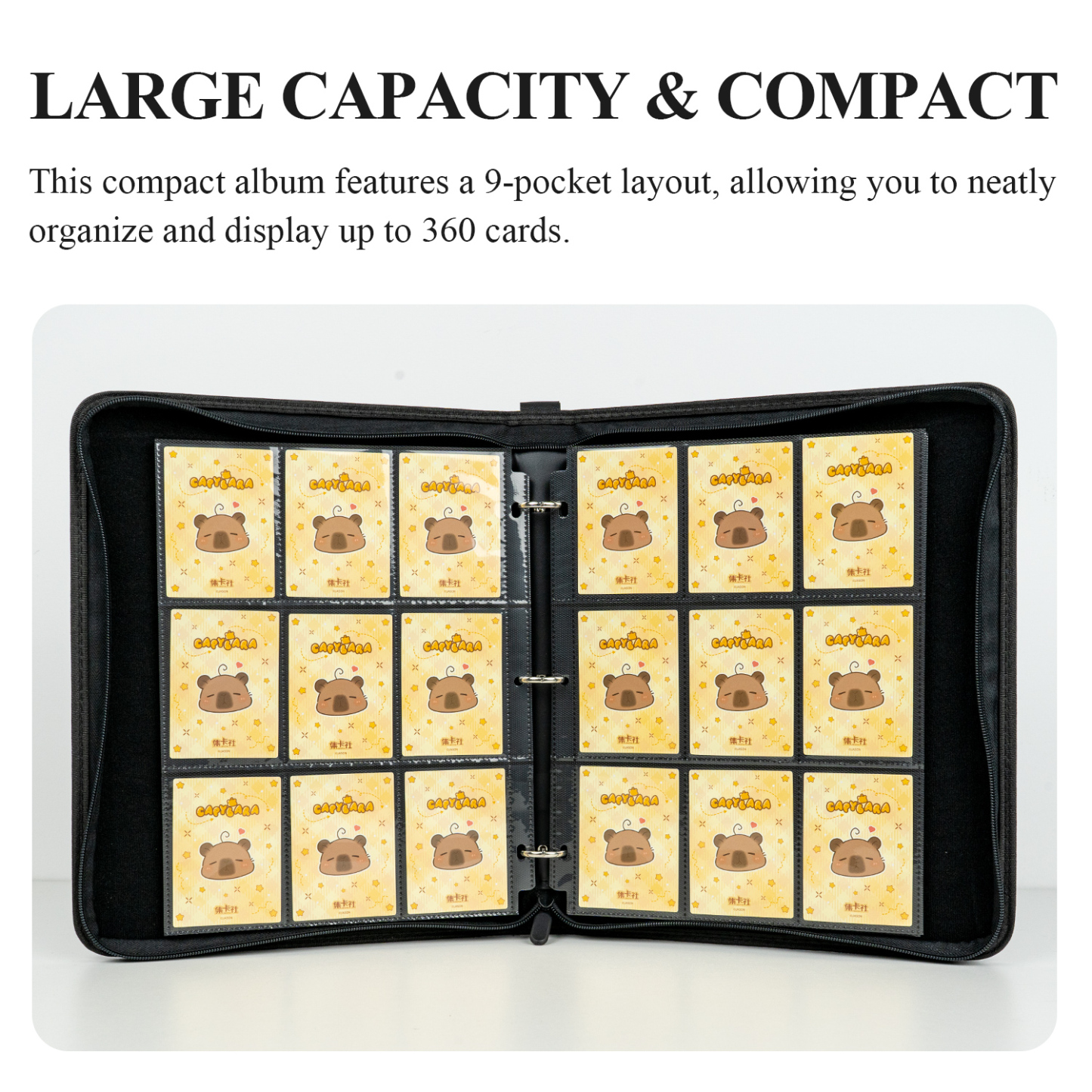 CARDFUN Drawing Cats Collector Card Album 9 Pocket TCG Trading Card Binder PU Leather Cover 360 Pocket Card with Sleeves