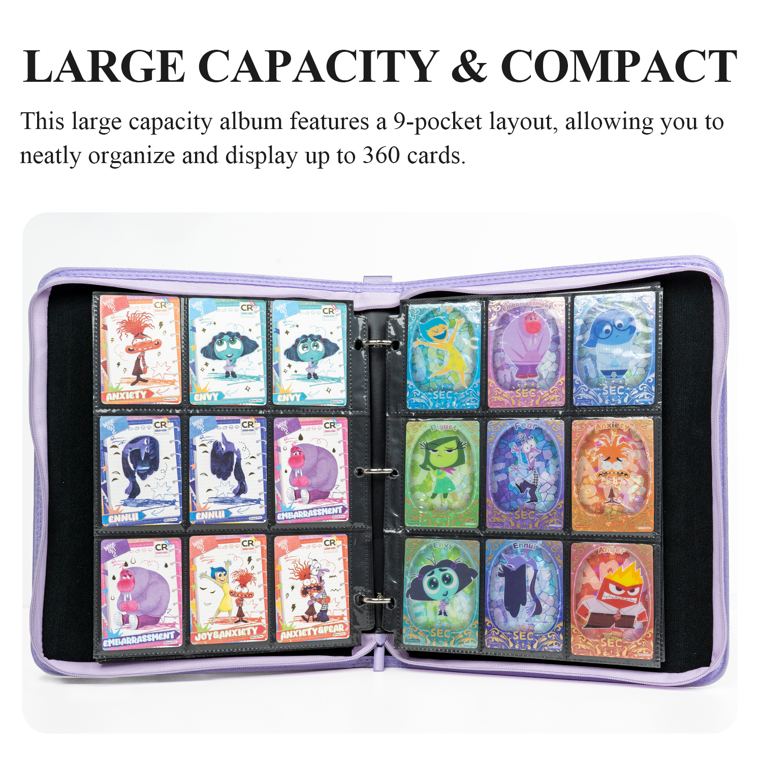 CARDFUN Inside Out2 Collector Card Album 9 Pocket TCG Trading Card Binder PU Leather Cover 360 Pocket Card with Sleeves