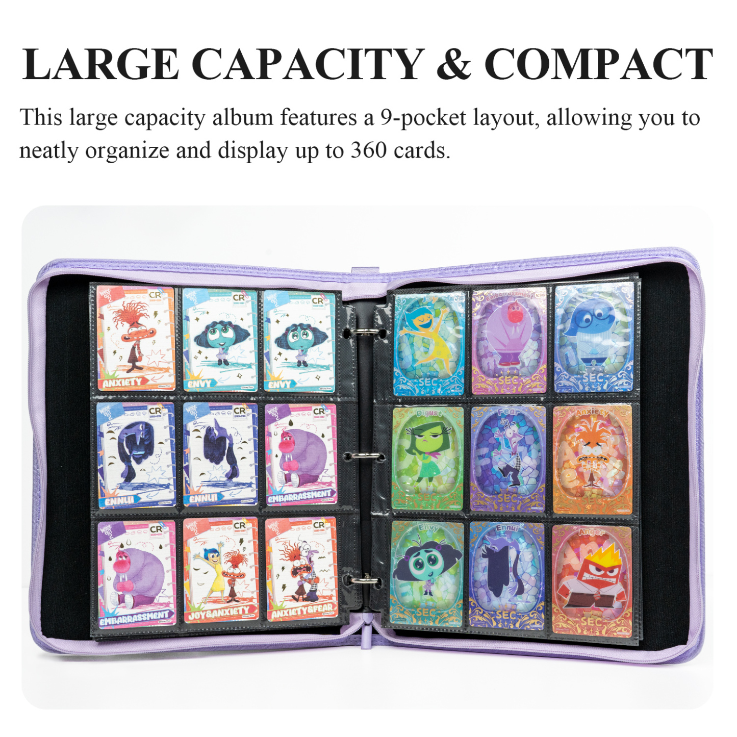 CARDFUN Inside Out2 Collector Card Album 9 Pocket TCG Trading Card Binder PU Leather Cover 360 Pocket Card with Sleeves