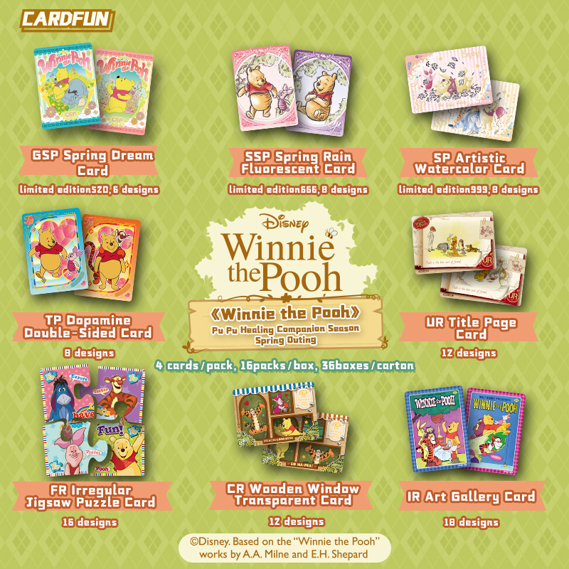 Cardfun Disney Winnie-the-Pooh 16 Packs Collectible Trading Card Winnie-the-Pooh Official Anime TCG CCG Collection Card