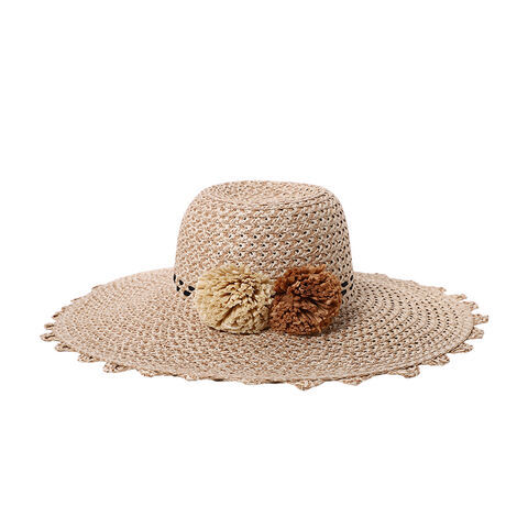 High quality trendy oversize beach wide brim flat top floppy women hats summer straw