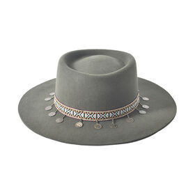 New Fashion Wool Pork Pie Boater Flat Top Hat For Women's Felt Wide Brim Fedora Gambler Hat