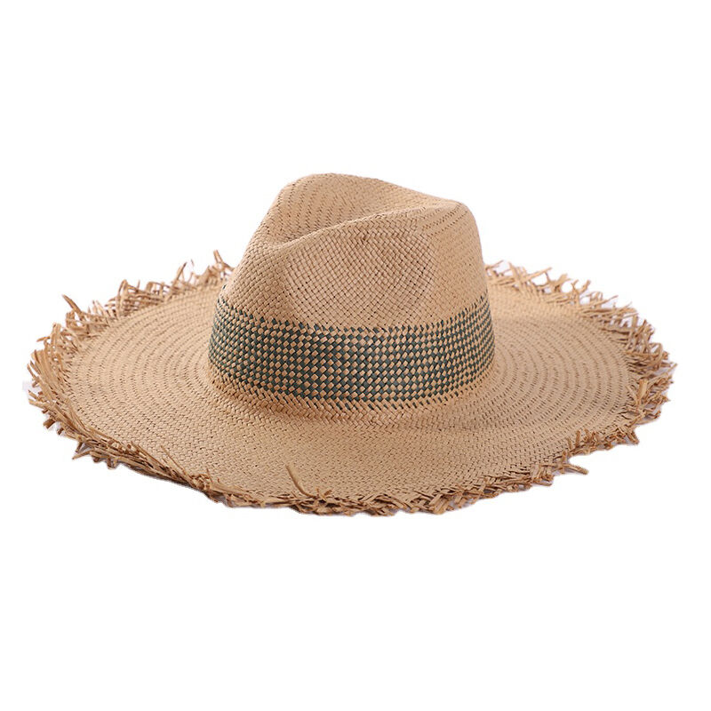 Wholesale handmade straw summer beach oversized panama Men's straw hat