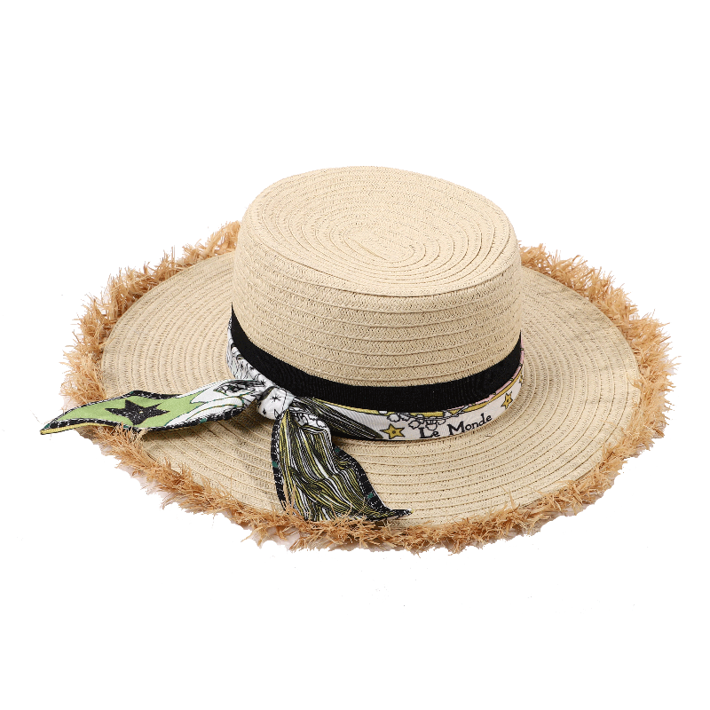 Wholesale summer sun beach adult boater visor wide brim chillout straw hat for ladies