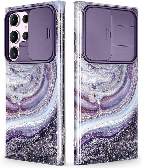 Samsung Galaxy S24 Ultra Case with Slide Camera Cover+Screen Protector, [Military Grade Shockproof] Marble Protective Phone Case for S24 Ultra 5G 6.8"