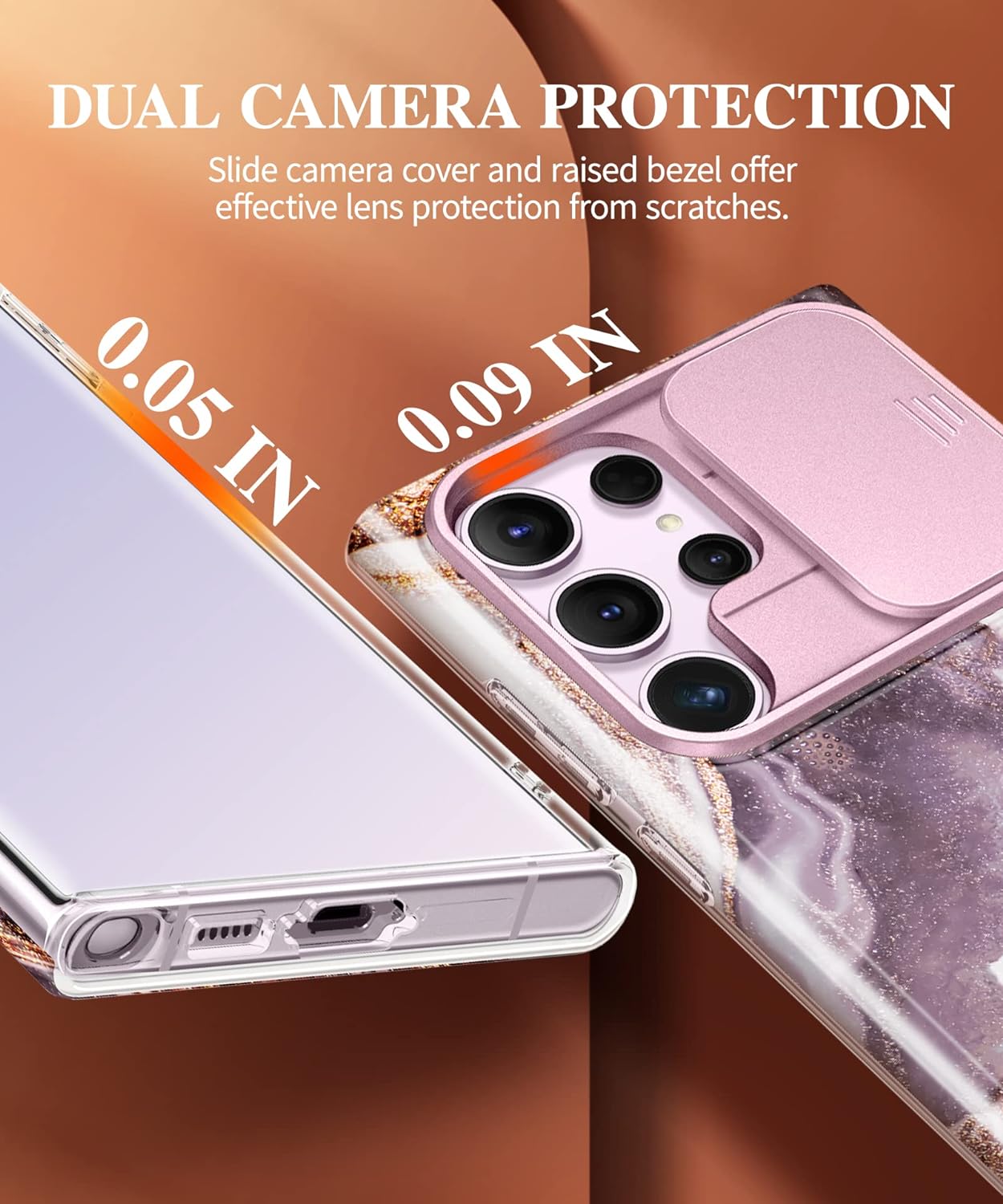 Samsung Galaxy S24 Ultra Case with Slide Camera Cover+Screen Protector, [Military Grade Shockproof] Marble Protective Phone Case for S24 Ultra 5G 6.8"