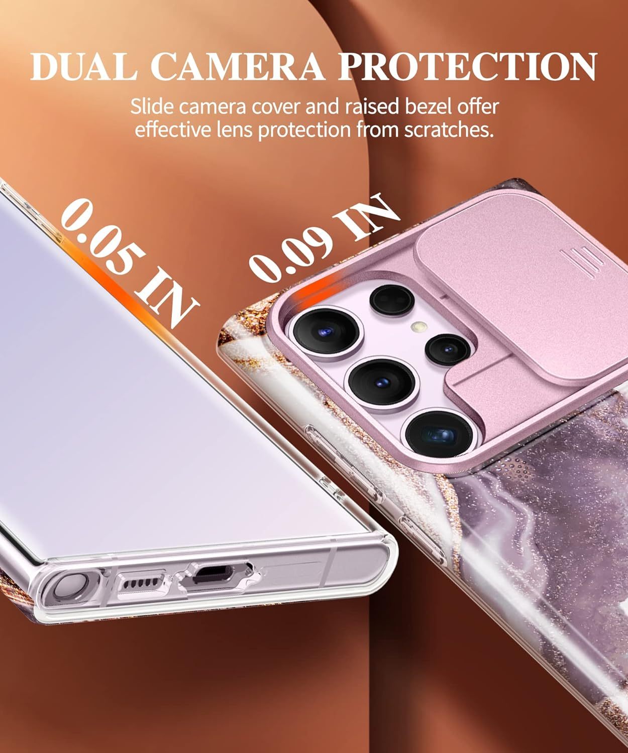 Samsung Galaxy S24 Ultra Case with Slide Camera Cover+Screen Protector, [Military Grade Shockproof] Marble Protective Phone Case for S24 Ultra 5G 6.8"