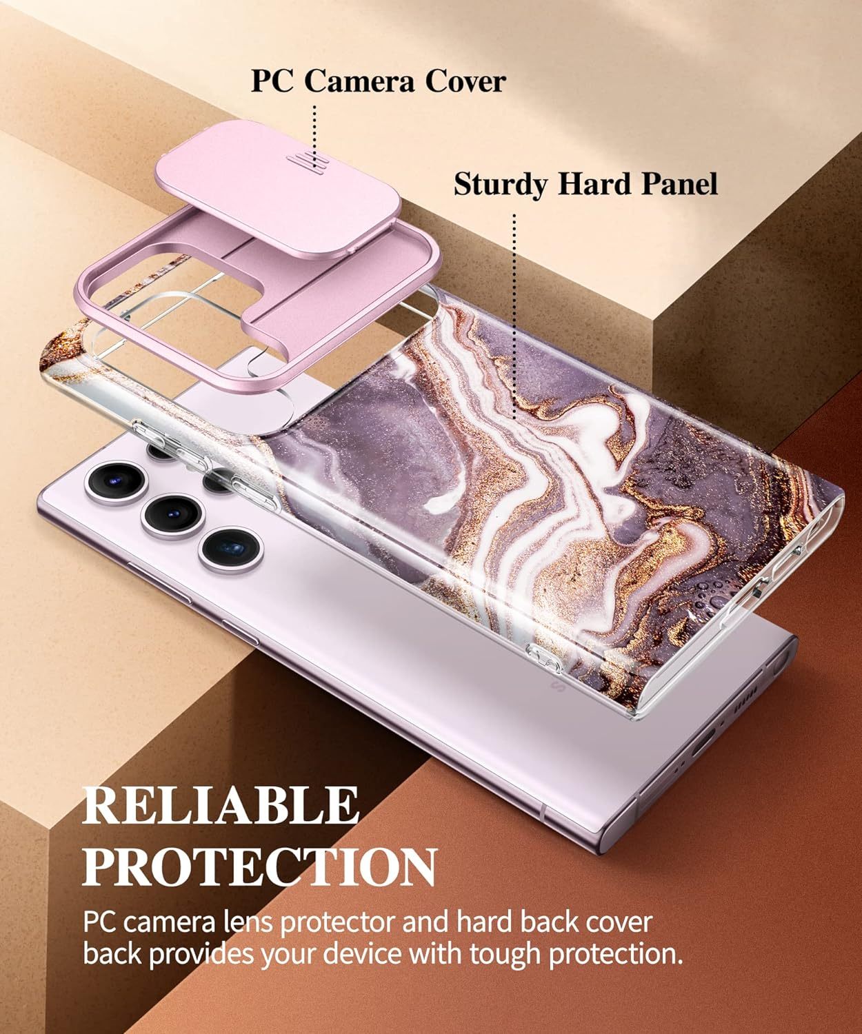 Samsung Galaxy S24 Ultra Case with Slide Camera Cover+Screen Protector, [Military Grade Shockproof] Marble Protective Phone Case for S24 Ultra 5G 6.8"