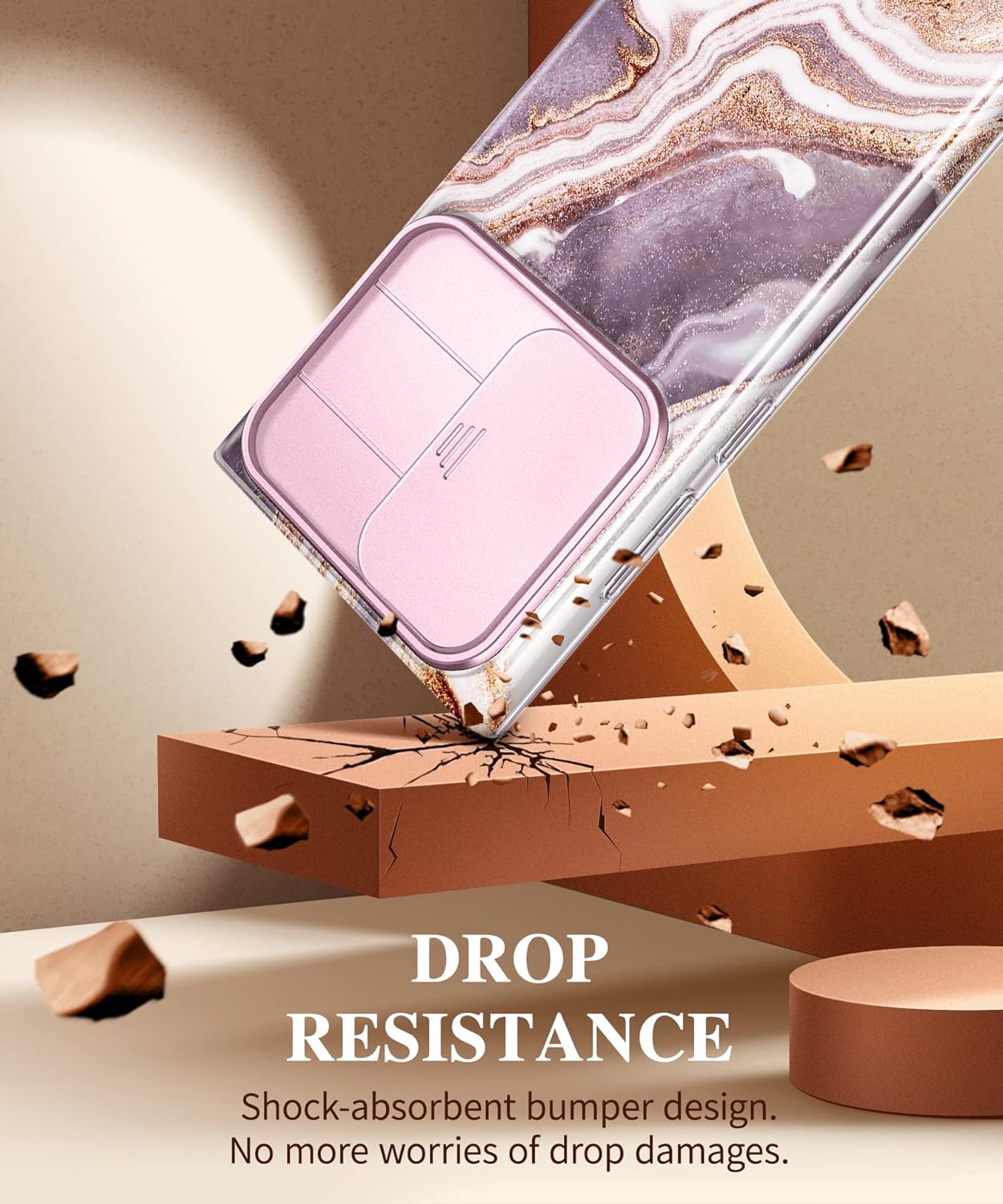 Samsung Galaxy S24 Ultra Case with Slide Camera Cover+Screen Protector, [Military Grade Shockproof] Marble Protective Phone Case for S24 Ultra 5G 6.8"