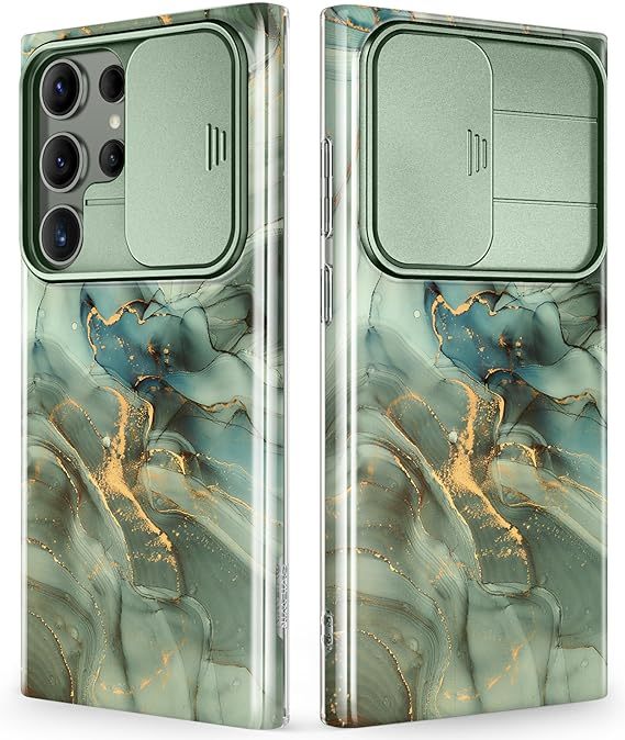 Samsung Galaxy S24 Ultra Case with Slide Camera Cover+Screen Protector, [Military Grade Shockproof] Marble Protective Phone Case for S24 Ultra 5G 6.8"