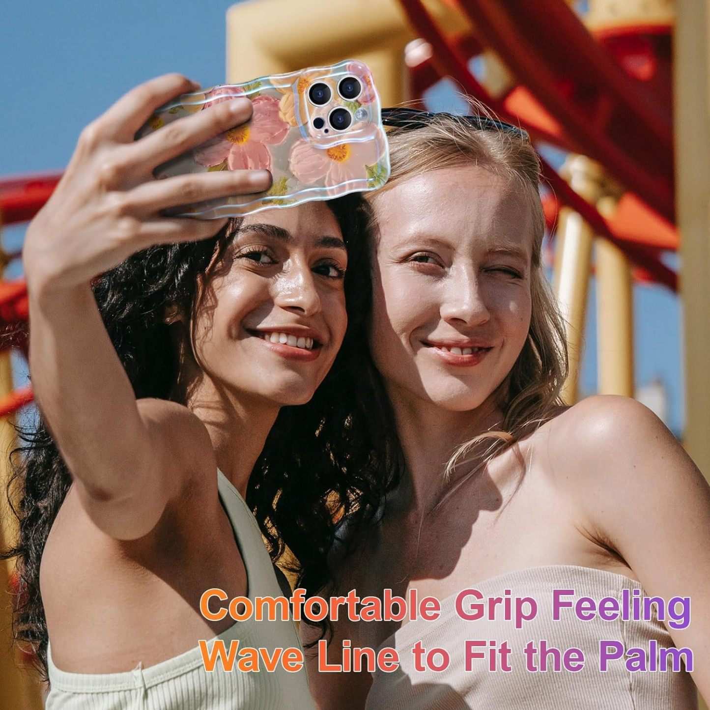 Wellemp Case for iPhone 15 Pro Max, Colorful Retro Oil Painting Printed Flower Laser Glossy Pattern Cute Curly Wave Edge Exquisite Phone Cover Stylish Durable TPU Protective Case for Girls Women