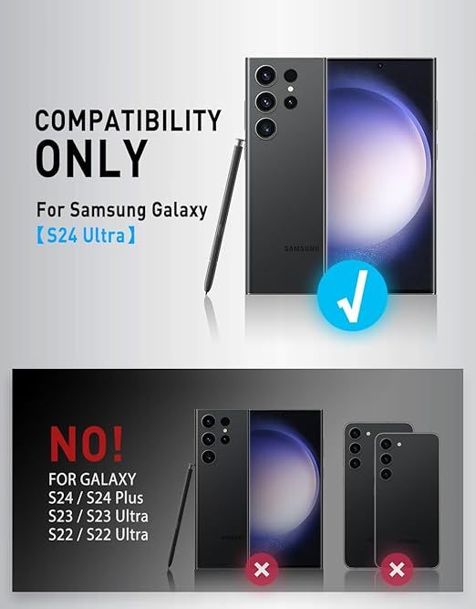 Samsung Galaxy S24 Ultra Case with Camera Cover Stand, [S Pen & Wireless Charging Compatible] Full-Body Rugged Protective Case with Built-in Screen Protector & Kickstand