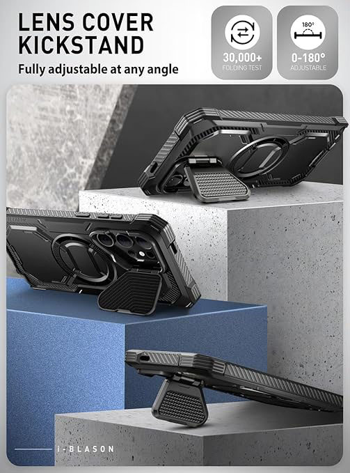 Samsung Galaxy S24 Ultra Case with Camera Cover Stand, [S Pen & Wireless Charging Compatible] Full-Body Rugged Protective Case with Built-in Screen Protector & Kickstand