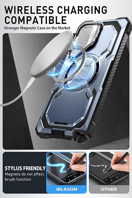 Samsung Galaxy S24 Ultra Case with Camera Cover Stand, [S Pen & Wireless Charging Compatible] Full-Body Rugged Protective Case with Built-in Screen Protector & Kickstand