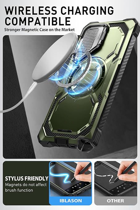 Samsung Galaxy S24 Ultra Case with Camera Cover Stand, [S Pen & Wireless Charging Compatible] Full-Body Rugged Protective Case with Built-in Screen Protector & Kickstand