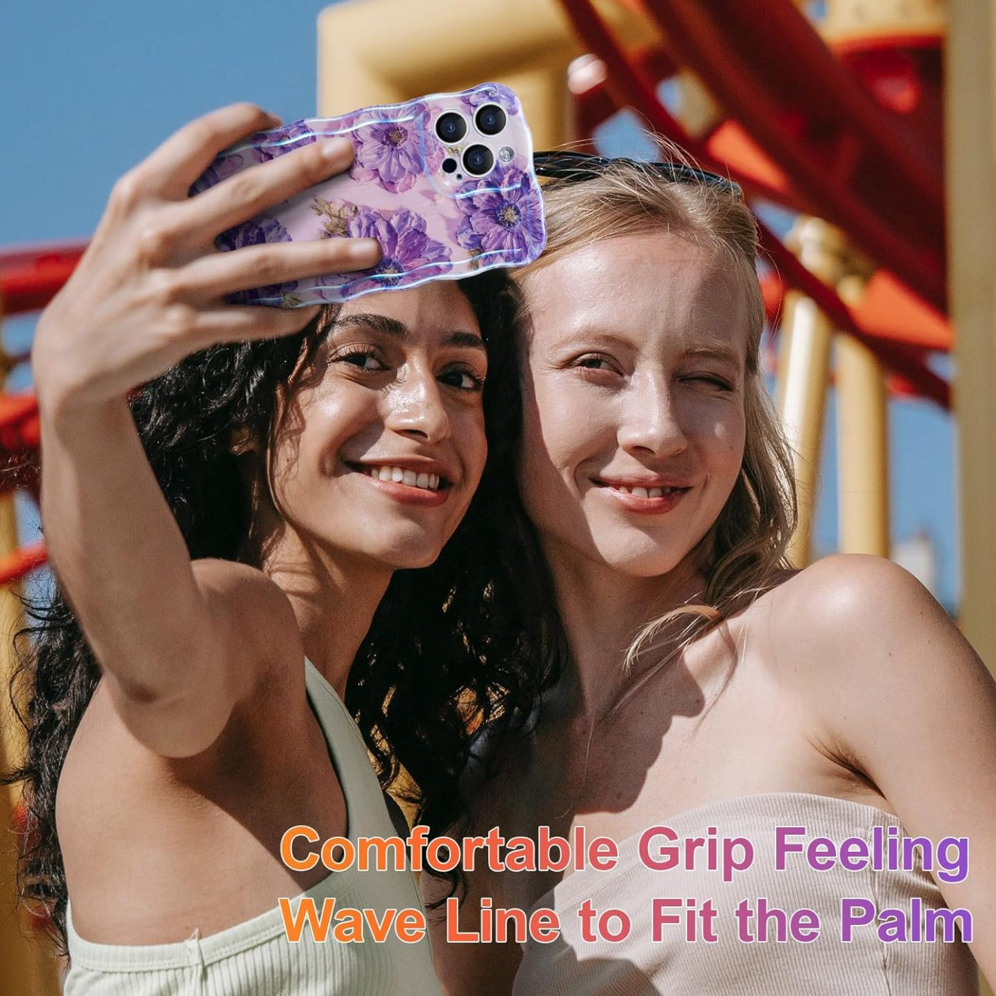 Wellemp Case for iPhone 15 Pro Max, Colorful Retro Oil Painting Printed Flower Laser Glossy Pattern Cute Curly Wave Edge Exquisite Phone Cover Stylish Durable TPU Protective Case for Girls Women