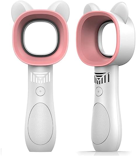 Portable Handheld Cooling Bladeless Fan USB Mini Fan Desktop Bladeless Fan Rechargeable Quiet 3 Gear (Cute White)