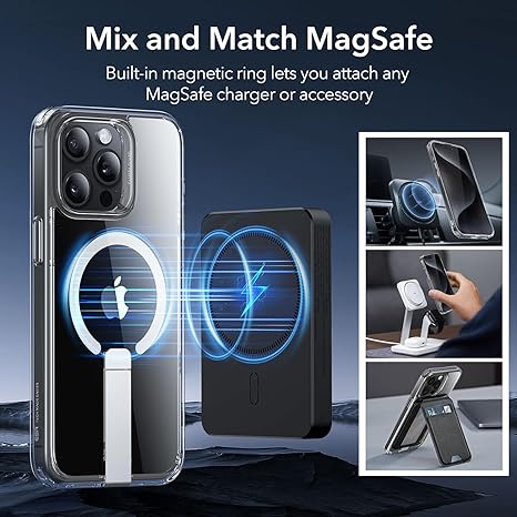 ESR for iPhone 15 Pro Max Case,Compatible with MagSafe,Fully Adjustable Flickstand,Military-Grade Drop Protection,Slim Back Cover with Patented Kickstand, Boost Series, Clear