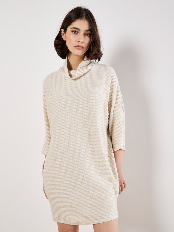 Textured Cable Knit Cocoon Jumper Mini Dress