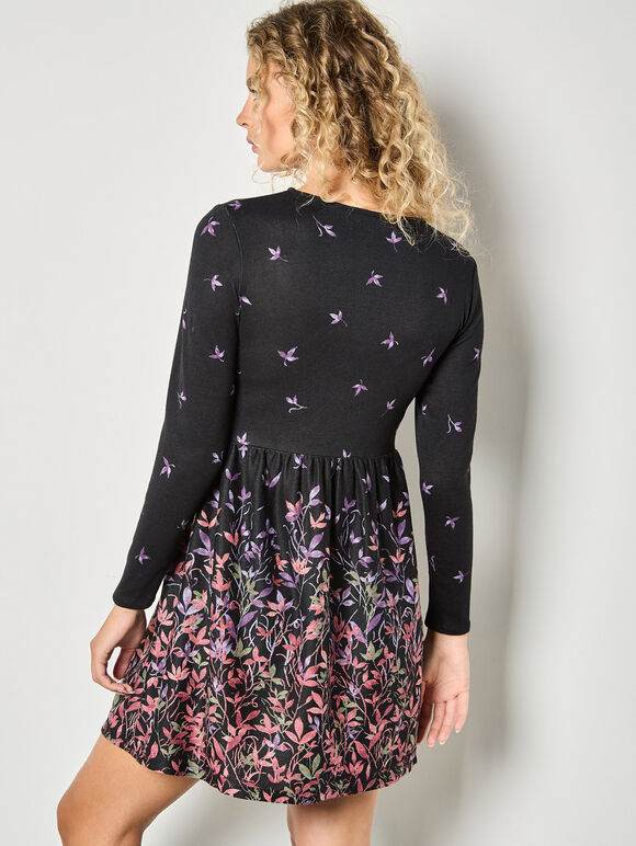 Floral Print Soft Knit Skater Mini Dress