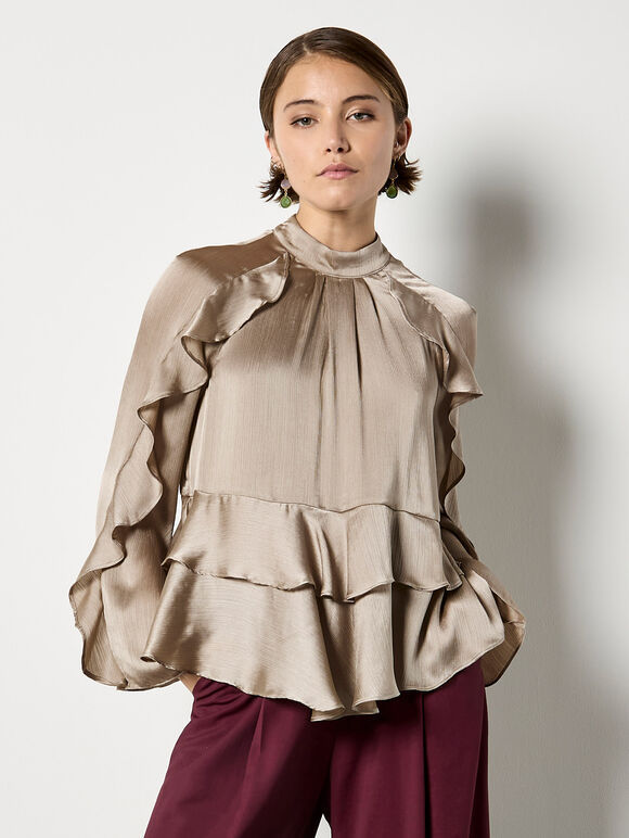 Ruffle Crinkle Satin Top
