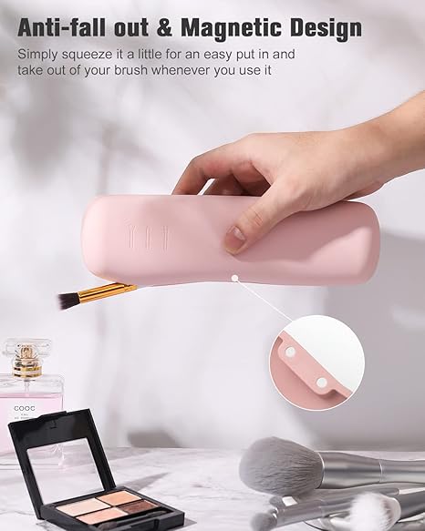 FERYES Large Travel Makeup Brush Holder with 4Pcs Makeup Brushes