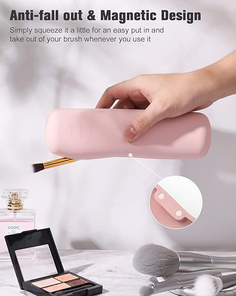 FERYES Large Travel Makeup Brush Holder with 4Pcs Makeup Brushes