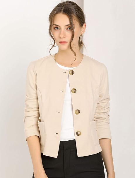 Women's Fall Casual Jacket Elegant Button Front Work Office Blazer