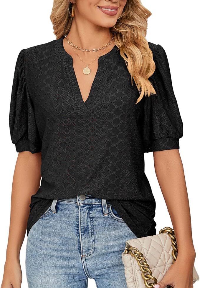 Womens Summer Tops, V Neck Ruffle Sleeve Blouses, Short Sleeve Casual Tops T-Shirts