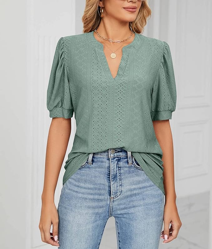 Womens Summer Tops, V Neck Ruffle Sleeve Blouses, Short Sleeve Casual Tops T-Shirts