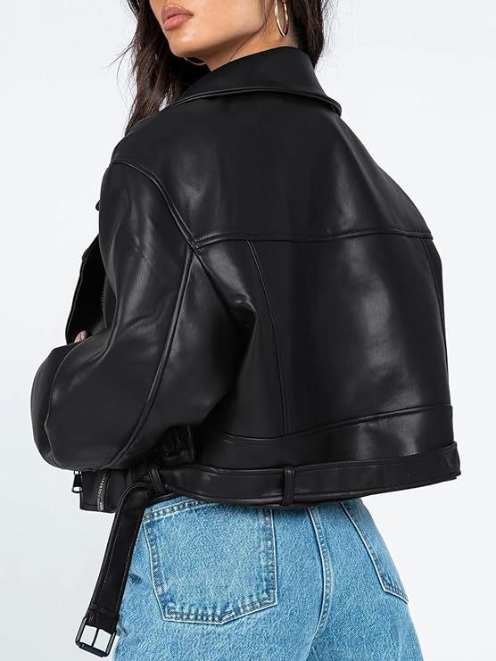 Women Leather Jackets Oversized Casual Winter Y2k Faux Zip Up Coats Bomber Motor Biker Fall Clothes  Trendy