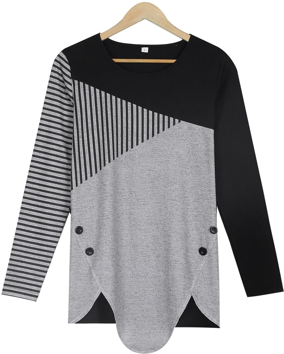 Vintage Stripe Black and Gray Color Block Tunic