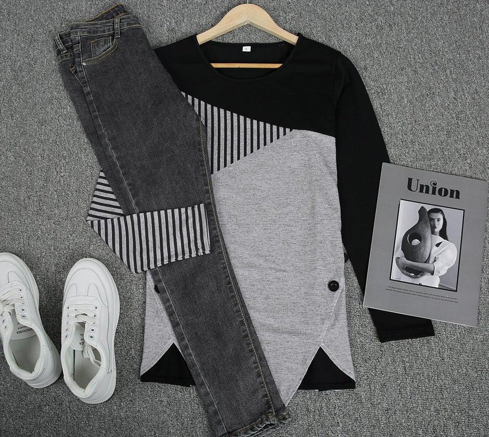Vintage Stripe Black and Gray Color Block Tunic