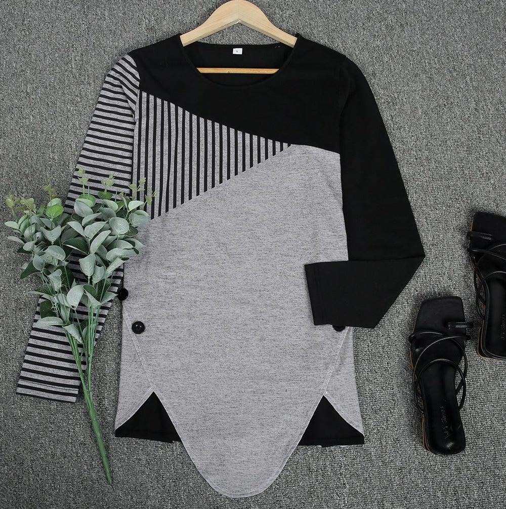 Vintage Stripe Black and Gray Color Block Tunic