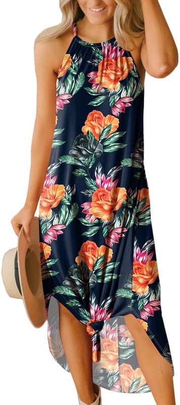 Women's Summer Side Slit Halter Maxi Dress