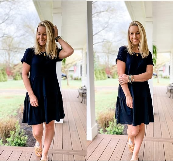 Women's Summer Short Sleeve Crew Neck T Shirt Dress Casual Loose Swing Dress with Pocket