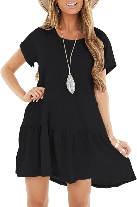 Women's Summer Short Sleeve Crew Neck T Shirt Dress Casual Loose Swing Dress with Pocket
