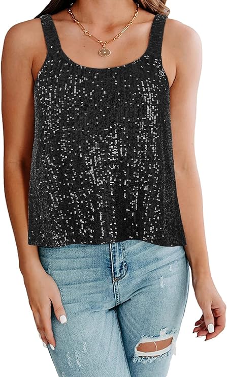 Women's Sparkle Sequin Tank Tops Sparkly Camisole Glitter Party Shirts Flowy Vest Dressy Tops