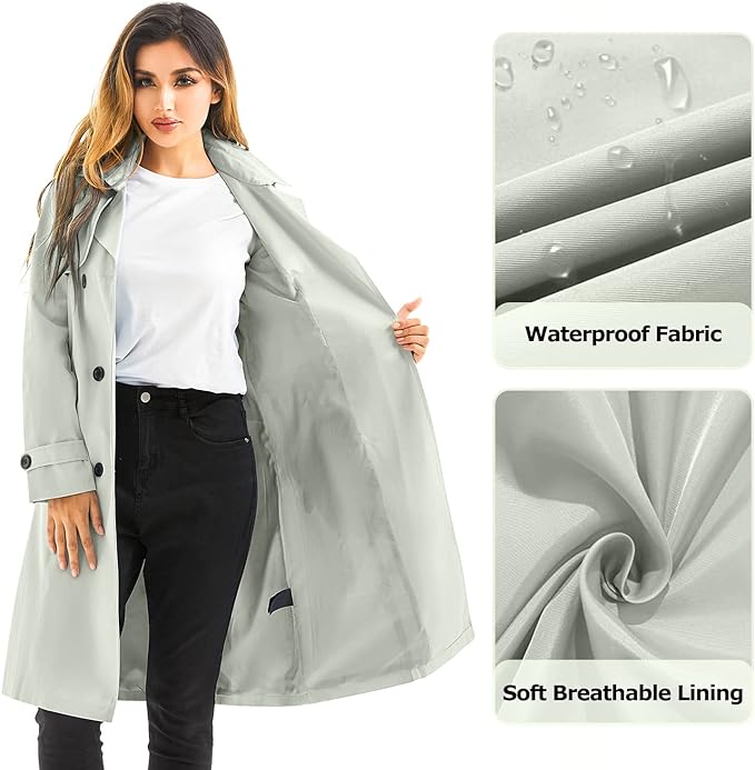 Women's Long Trenchcoat Double Breasted Trench Coat Water Resistant Classic Peacoat with Belt