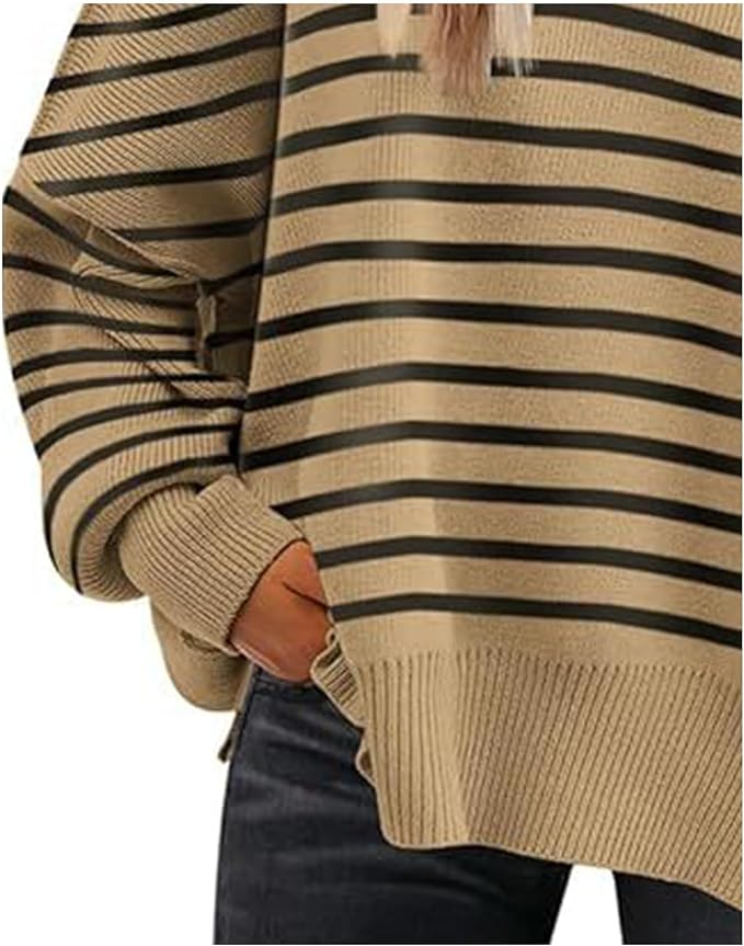 Women's Crewneck Batwing Long Sleeve Sweaters Fall Oversized Ribbed Knit Side Slit Pullover Tops