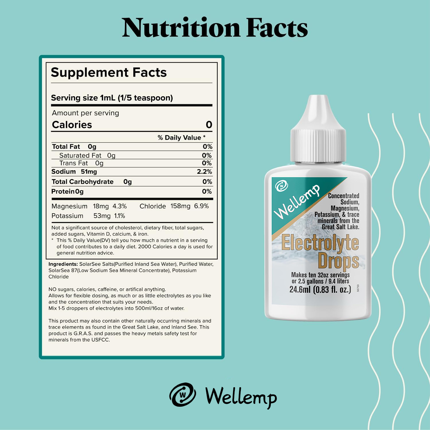 Wellemp®Electrolyte Hydration Drops - Keto Diets & Intermittent Fasting - Immune Support - Gluten & Sugar Free - Paleo - Sodium, Magnesium, Potassium & Trace Minerals - Unflavored - .83 fl oz