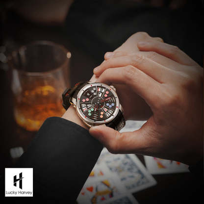 Lucky Harvey Automaton Player Series Silver Three Card Poker (SAN GONG) Roulette Automatic Watch