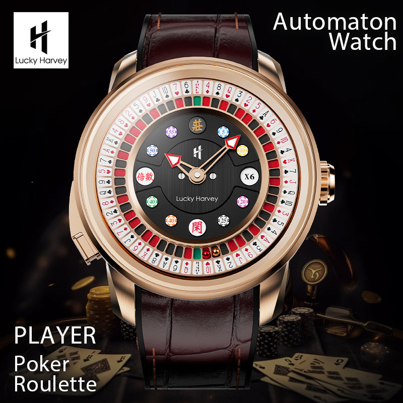 Lucky Harvey Automaton Player Series Silver Poker Roulette 18K GOLD BALL Automatic Watch